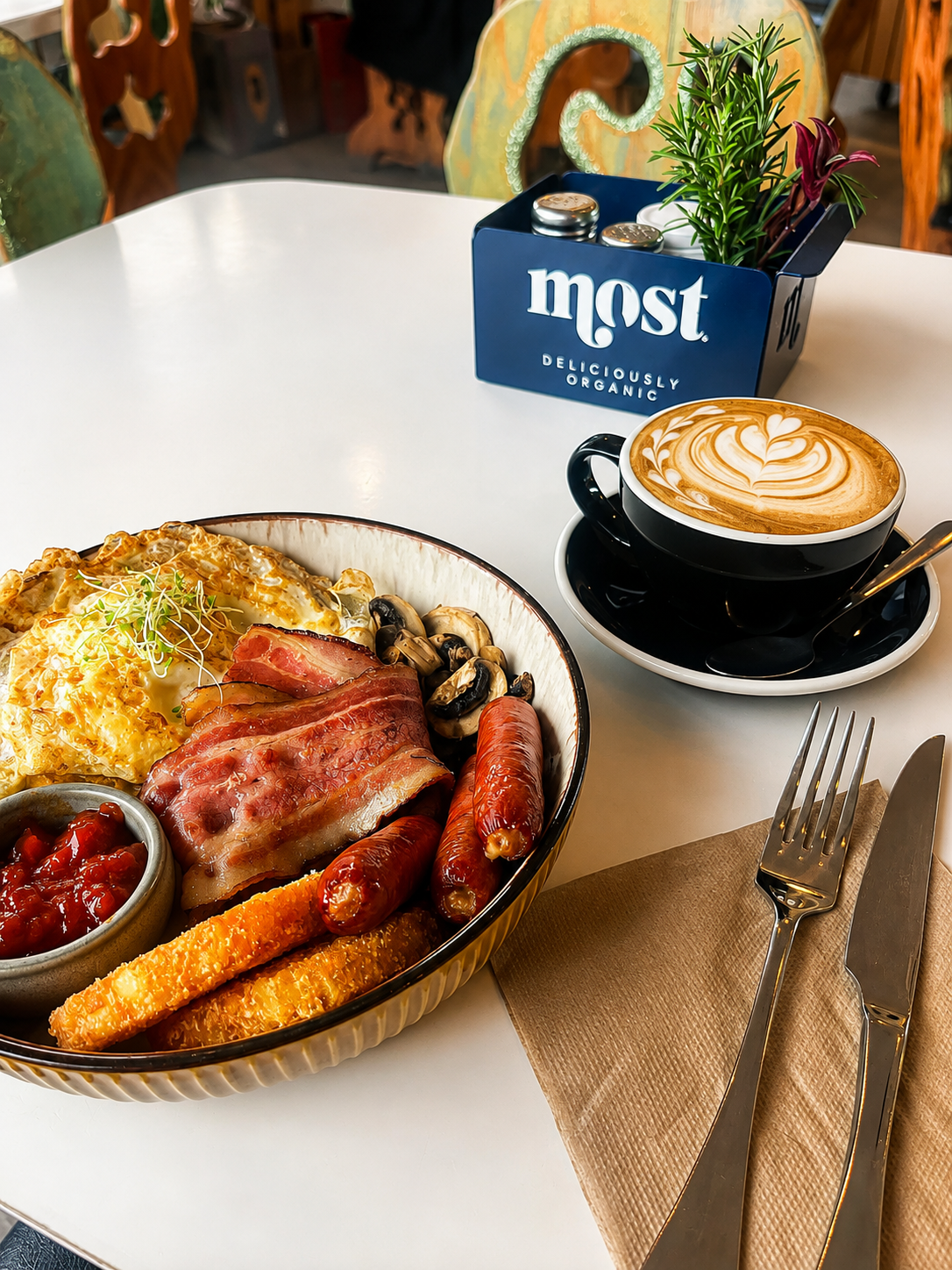 A cooked breakfast with coffee at Gatehouse Cafe