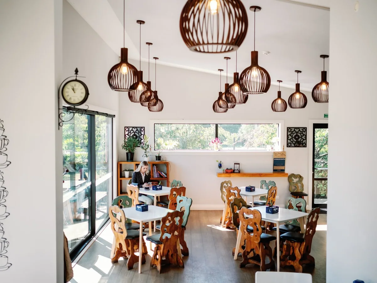 The light-filled dining room inside Gatehouse Cafe